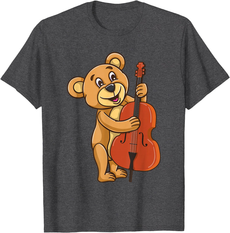 Teddy Bear Playing Cello T-Shirt - Dark Heather Grey