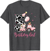 Milk Cow Print 5 Year Old Girl Birthday Gift 5th Birthday Outfit Girl 5 Year Old Farm Cow Chick Tractor T-Shirt - Dark