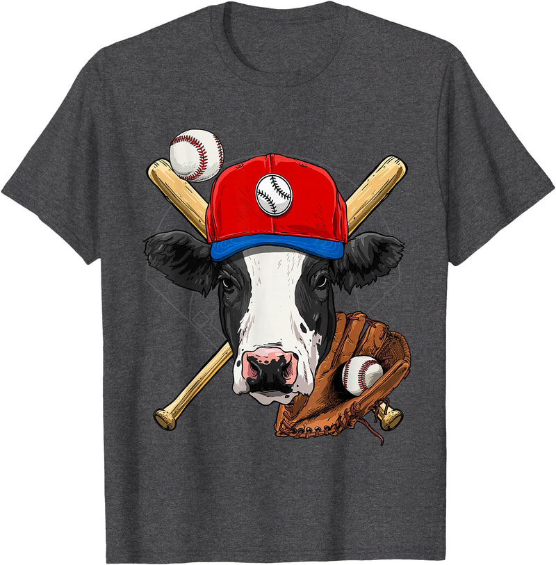 Wowsome! Cow Baseball Cow Lovers Baseball Player T-Shirt - Dark Heather Grey