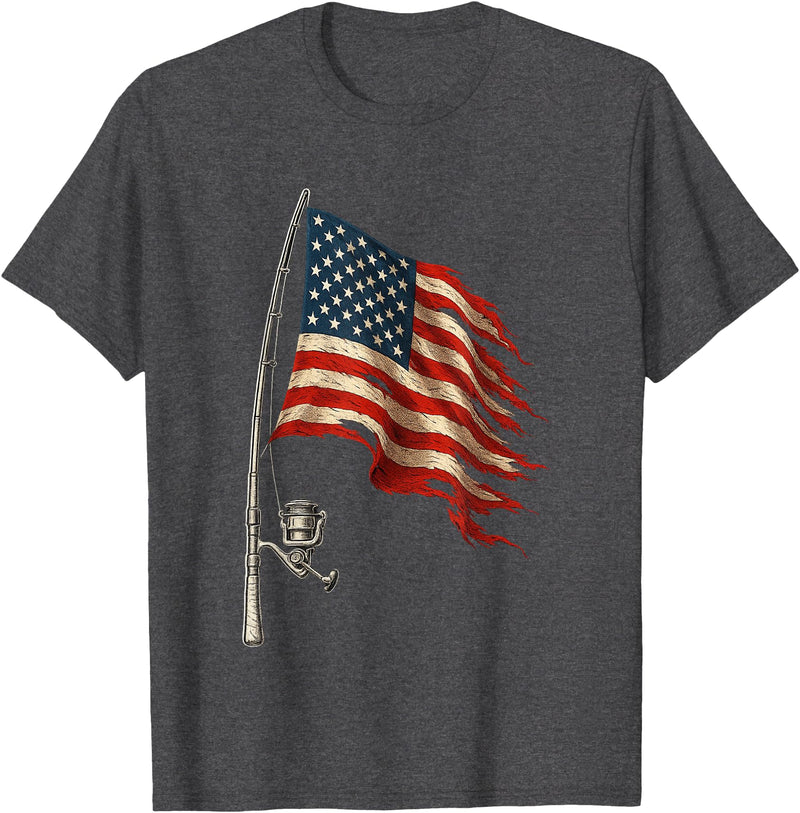 4th Of July Gifts by LD Fishing American Flag Fisherman Patriotic Day 4th of July T-Shirt - Dark Heather Grey