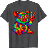Magical and Funny Pig Gifts Tie-Dye Pig Peace Sign Hippo T-Shirt - Dark Heather Grey