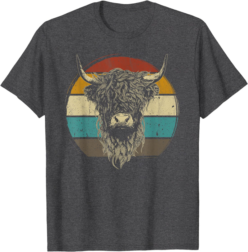 Scottish Highland Cow Lovers men woman kids Scottish Highland Cow Cattle Hairy Cow Retro for Cow Lovers T-Shirt - Dark
