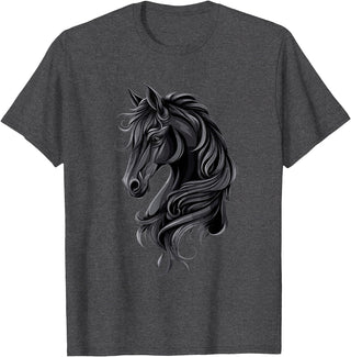 Artful Horse Designs Black Horse Portrait – Friesian Horse T-Shirt - Dark Heather Grey