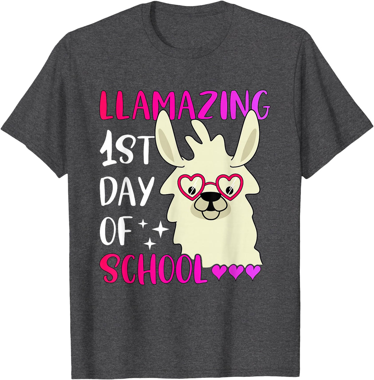 Amazing First Day of School - Geslonedesigns Llamazing 1st Day of School Teacher Llama Back to School T-Shirt - Dark Heather Grey