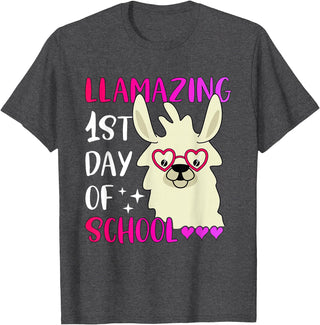 Amazing First Day of School - Geslonedesigns Llamazing 1st Day of School Teacher Llama Back to School T-Shirt - Dark Heather Grey