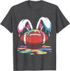 Funny Easter Football Bunny Ears Paint Ice Cream Drip Rabbit T-Shirt in Dark Heather Grey