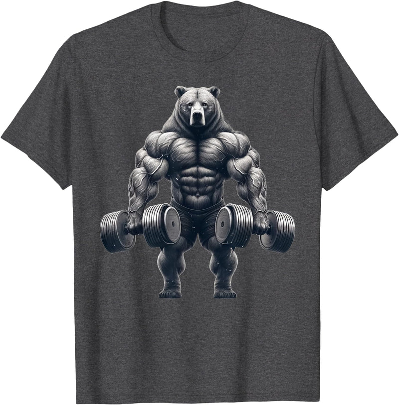 Bear Powerlifting Weightlifting Gym Apparel Bear Powerlifting Weightlifting Gym Workout T-Shirt - Dark Heather Grey