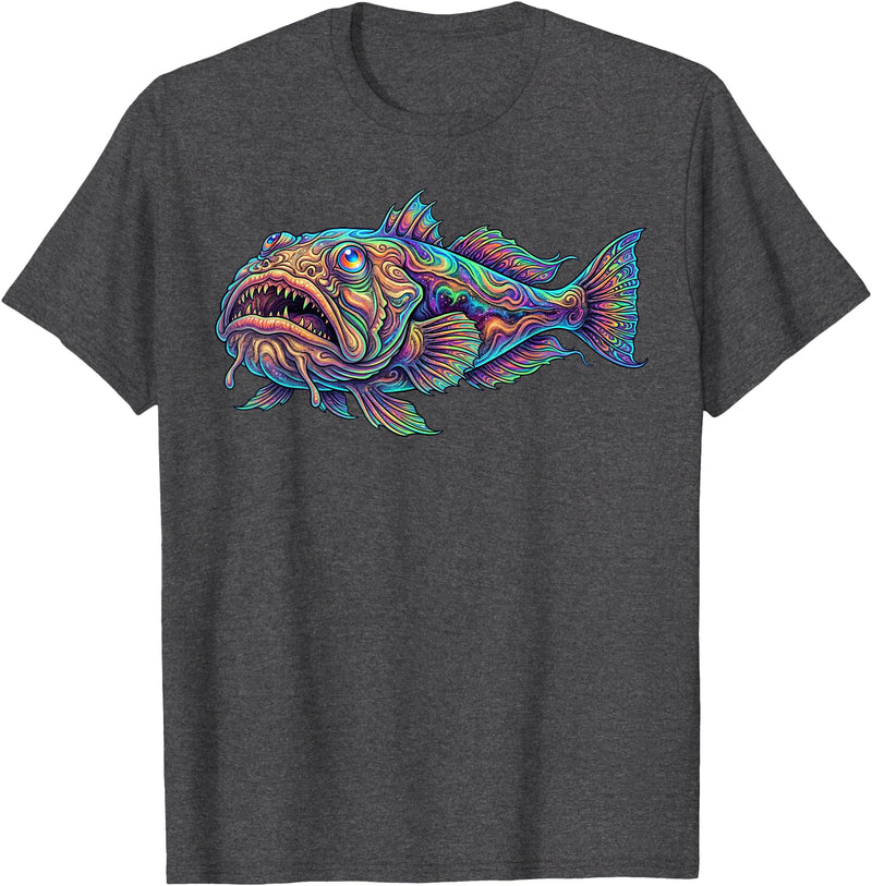 Abstract Ocean Art Stargazer Fish Deep Sea Aquarium Bottom Dweller T-Shirt - Dark Heather Grey