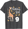Giraffe Birthday Party by LazyPanda Giraffe 9th Birthday Girl 9 Years Old Giraffe Lover T-Shirt - Dark Heather Grey