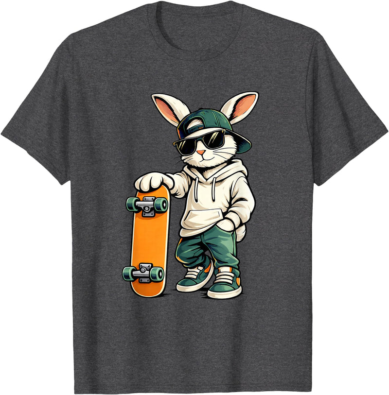 Easter Skater Bunny Skateboard Rabbit Skating Boys Kids Men T-Shirt in Dark Heather Grey