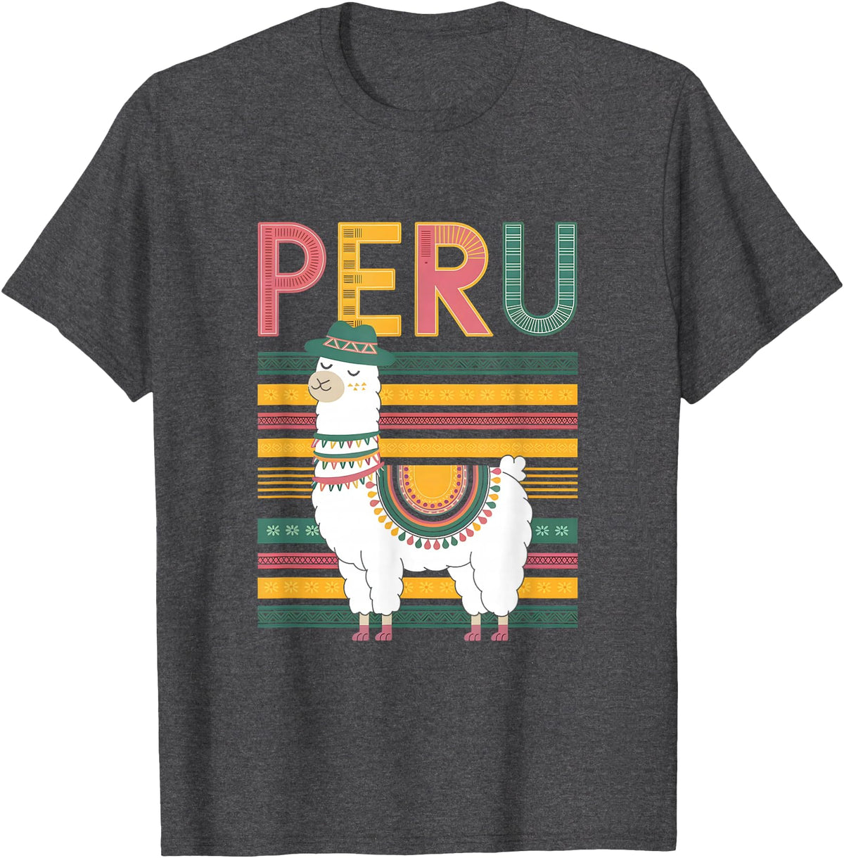Shirt-o-Topia Cute Peruvian Llama from Peru - Fun Peru Design T-Shirt - Dark Heather Grey