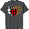 Leopard Heart Buffalo Red Black Plaid Gift Leopard Heart Buffalo Red Black Plaid Heart Valentine Day T-Shirt - Dark Heather