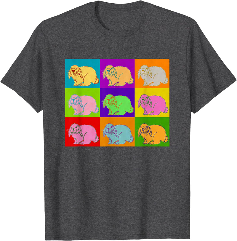 Lop Rabbit Popart Holland French Mini Rabbits Retro Bunny T-Shirt in Dark Heather Grey