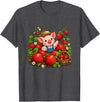 Kawaii Strawberry Piglet Farm Harvest Cute Farmer Pig Strawberry Patch Berry Picking T-Shirt - Dark Heather Grey