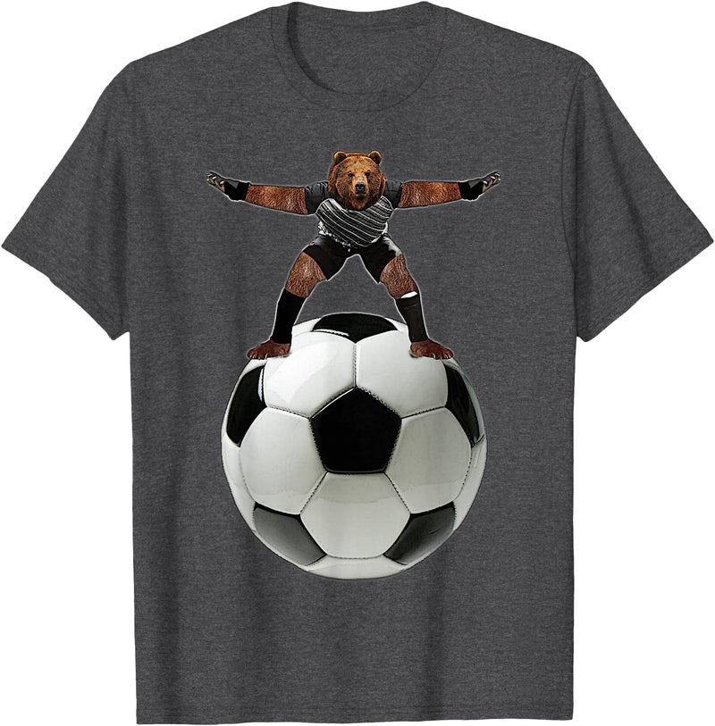 Behrbones Clothing Bear Goalie On Soccer Ball - by Behrbones T-Shirt - Dark Heather Grey
