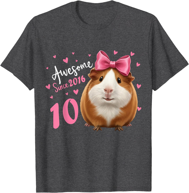 Funny Guinea Pig Birthday Party Girls 10 Years Old Guinea Pig Birthday for Girls 10th Bday T-Shirt - Dark Heather Grey
