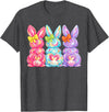 Easter Cute Bunny Coquette Bow Tie Dye Rabbit Women Girl Kid T-Shirt in Dark Heather Grey