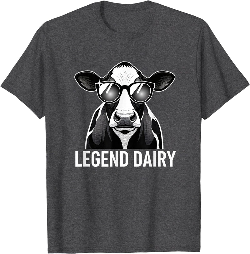 Farmstead Legends Legend Dairy, Cool Cow with Sunglasses T-Shirt - Dark Heather Grey