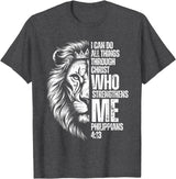 Philippians 4:13 Christian Jesus Lion Father Dad Christian Verse Lion Philippians 4:13 I Can Do All Things T-Shirt - Dark Heather Grey
