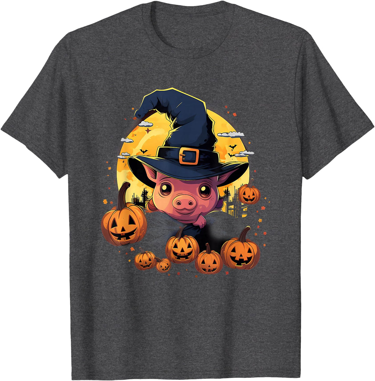 Pig Halloween Costumes Spooky Pig Witch Halloween T-Shirt - Dark Heather Grey