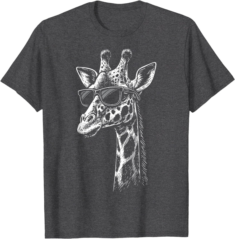 Cool Giraffe Safari Wildlife Giraffe Sunglasses T-Shirt - Dark Heather Grey