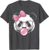 Panda Bear Bubblegum Panda Bear Wearing Glasses and Blowing Pink Bubble Gum T-Shirt - Dark Heather Grey