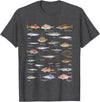 Botanical Chart Apparel Co. Vintage Fish Identification Chart Fishing T-Shirt Small - Dark Heather Grey