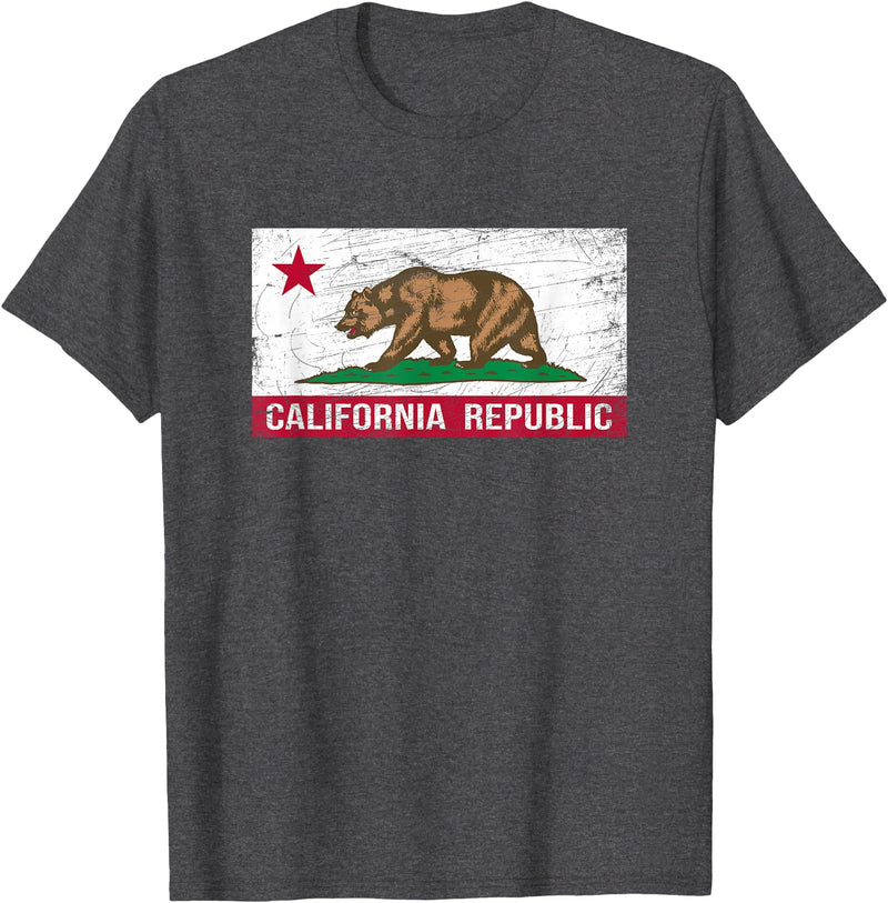 Graphic Club Inc. California Republic Flag - CA - Distressed Design - Classic T-Shirt - Dark Heather Grey