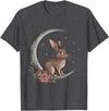 Vintage Bunny on the Moon Cute Goth Easter Rabbit T-Shirt in Dark Heather Grey