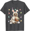 Cute Easter Bunny Rabbit with Eggs Whimsical Sloth Design T-Shirt in Dark Heather Grey