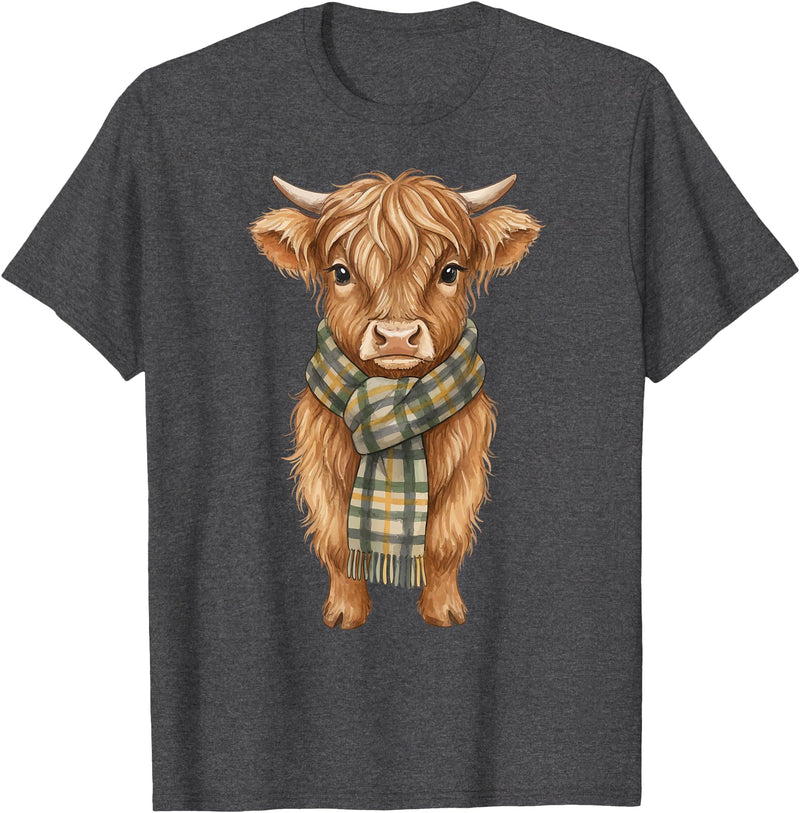 Farmer Cute Women Highland Cow Shirts Cozy Fall Autumn Highland Cow T-Shirt - Dark Heather Grey