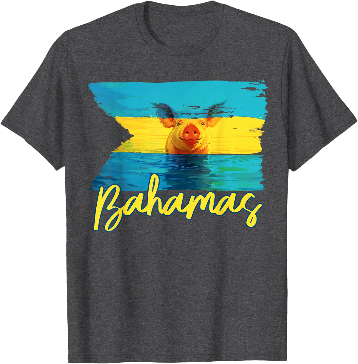 Swimming Pig Bahamas Beach Trips Bahamas Swimming Pig Flag Beach Caribbean Summer Vacation T-Shirt - Dark Heather Grey