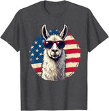 Funny Llama Alpaca Animal Lover Gifts Clothing Llama Alpaca American Flag USA Patriotic T-Shirt - Dark Heather Grey