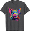 Retro Pig Poparts Tees Watercolor Colorful Pig T-Shirt - Dark Heather Grey