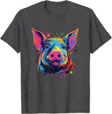 Retro Pig Poparts Tees Watercolor Colorful Pig T-Shirt - Dark Heather Grey