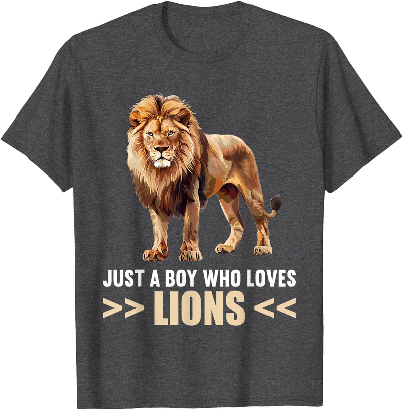 Lions Lion Lovers Shop Just a Boy who loves Lions Lion T-Shirt - Dark Heather Grey