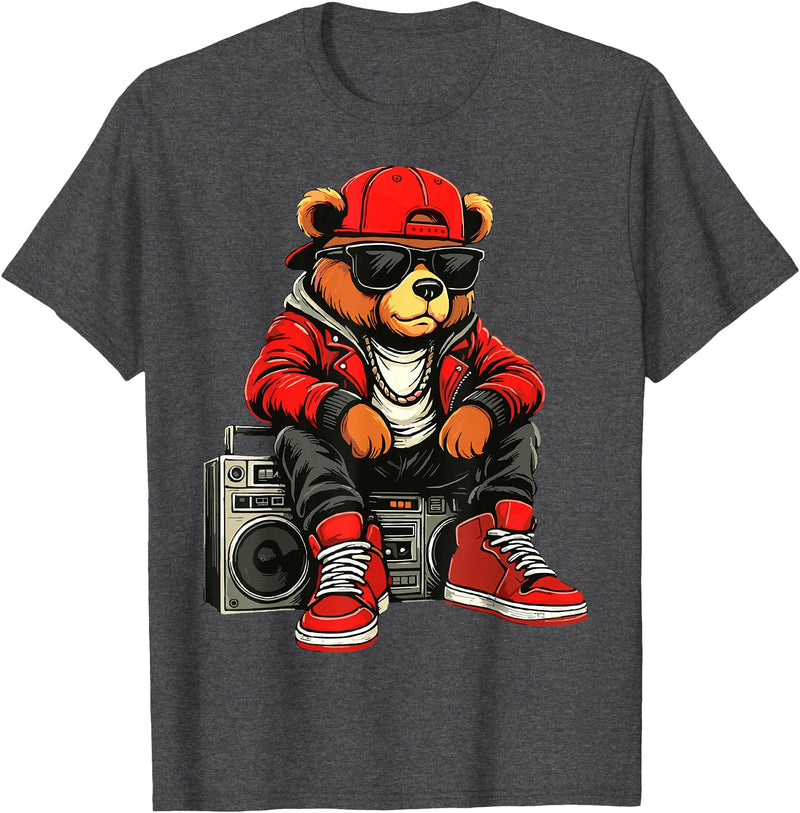 Funny Hip Hop Music lover Hip Hop Teddy Bear Rap Music T-Shirt - Dark Heather Grey
