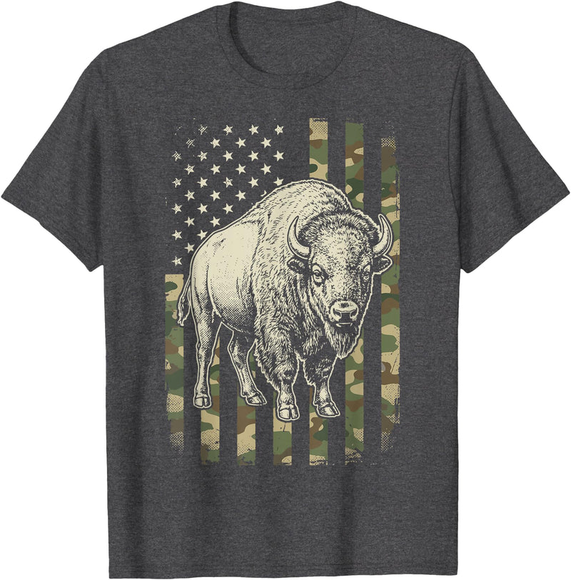 Usa Patriot American Bison Western Bufallo Bison USA Flag American Buffalo 4th of July T-Shirt - Dark Heather Grey