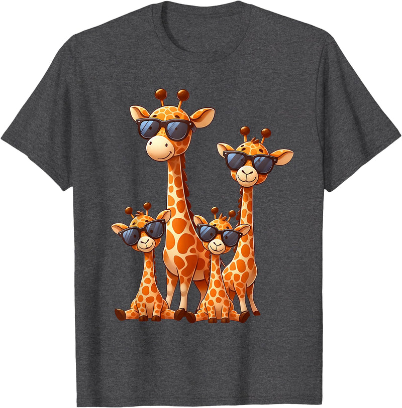 Zoo Family Funny Giraffe Animal Gifts Giraffe Family Sunglasses Safari Zoo Animal Lover Giraffes T-Shirt - Dark Heather Grey
