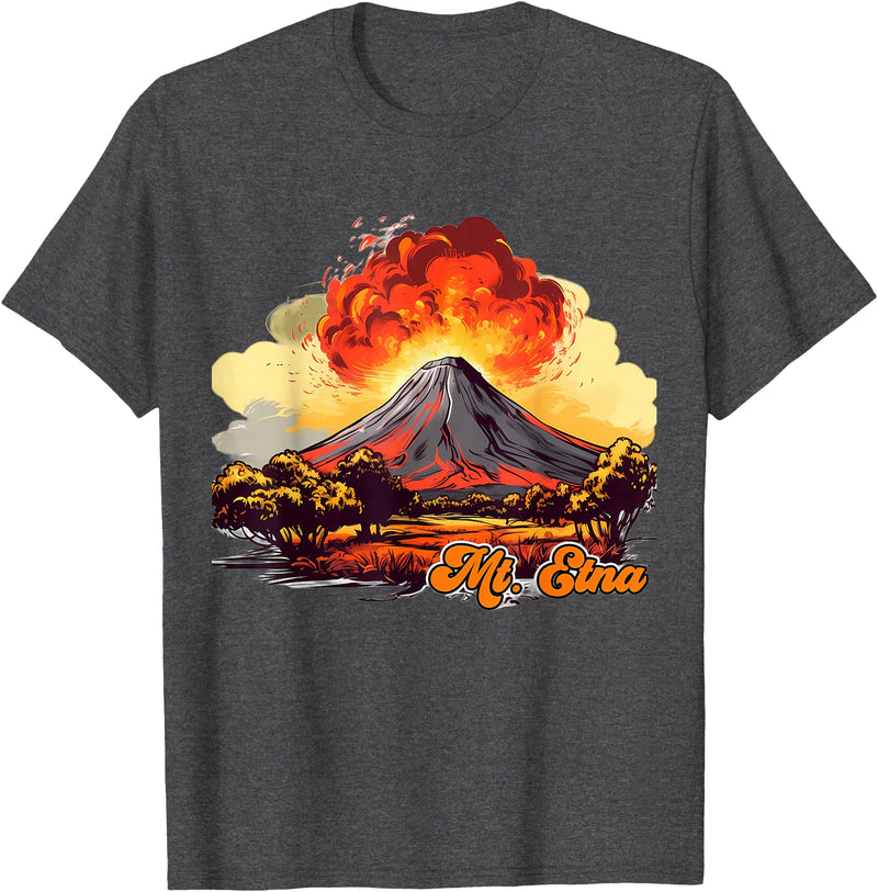 Vintage Style Mount Etna Retro Style Mount Etna T-Shirt - Dark Heather Grey