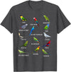 Do You Know Birds Co. Different Parrot Species Biology Types Bird Identification T-Shirt - Dark Heather Grey