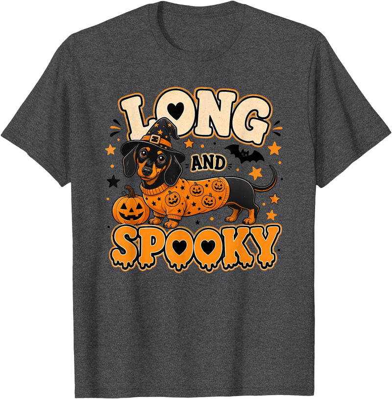 Spooky Dachshund Halloween Dog Lovers Long and Spooky Dachshund Halloween Dog T-Shirt - Dark Heather Grey