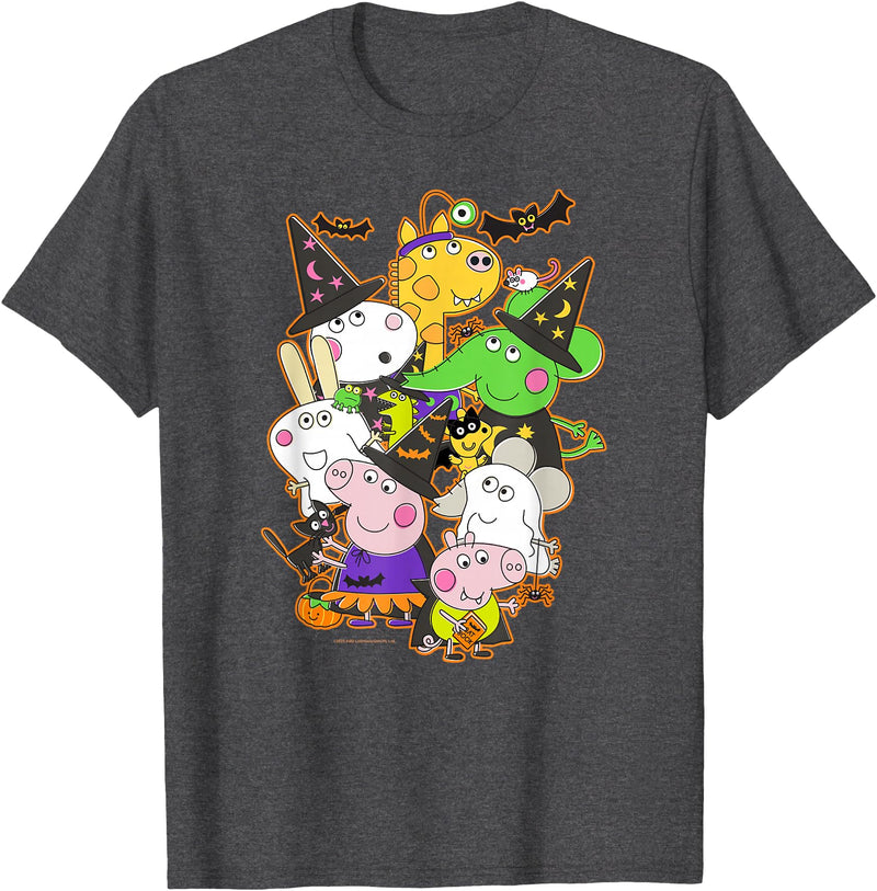 Peppa Pig Halloween Happy Costumes Group Shot T-Shirt - Dark Heather Grey