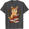 Bookworm Cute Llama Reading Book Llama Reading Book Graphic Llama with Book Floral T-Shirt - Dark Heather Grey