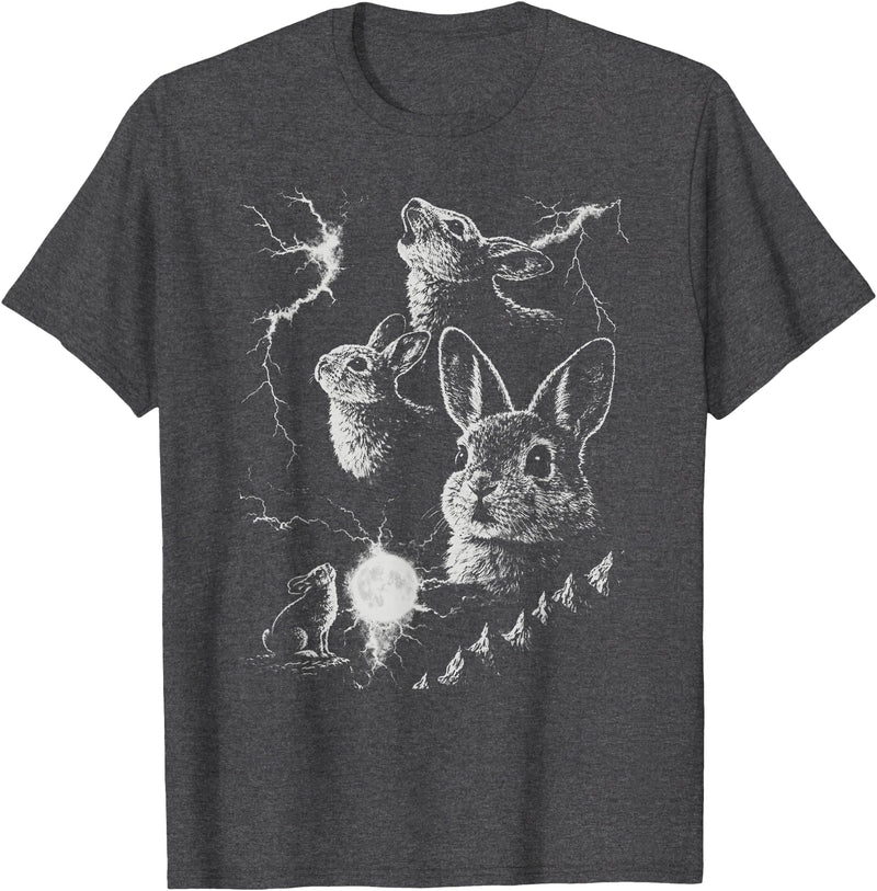 Retro Funny 90s Rabbit Bunny Howling to the Moon Graphic T-Shirt in Dark Heather Grey