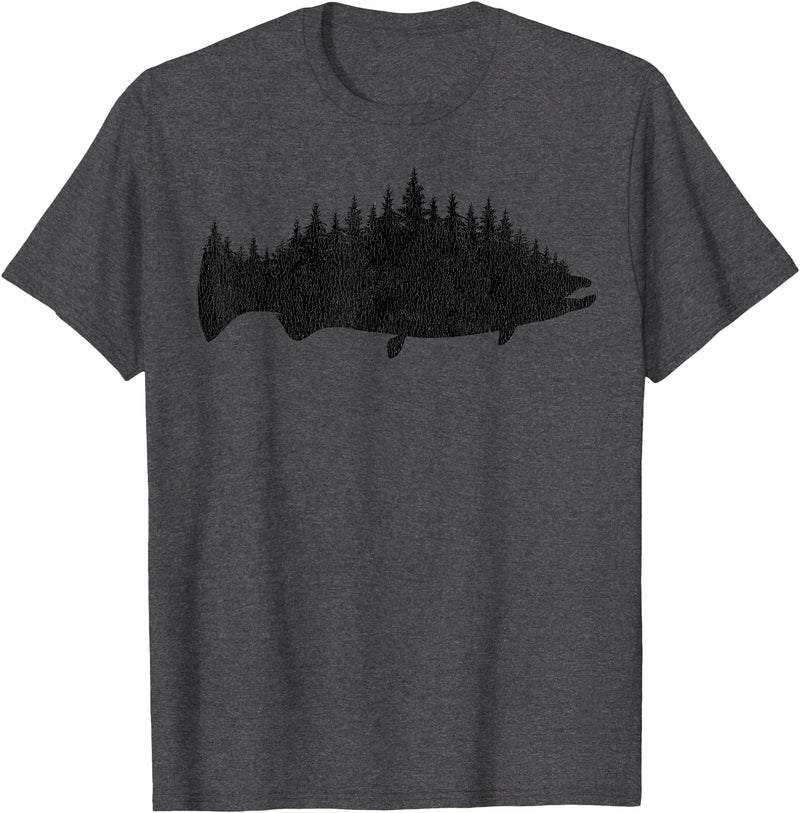 Salmon Fishing Apparel Co. King Salmon Forest Silhouette Pacific Northwest Chinook T-Shirt - Dark Heather Grey