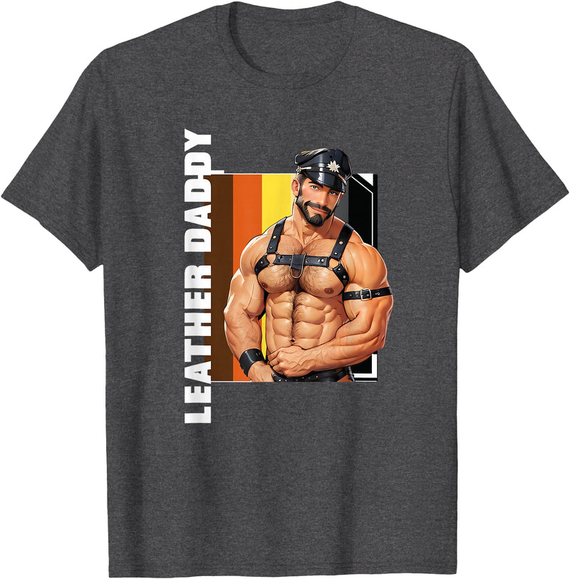 Vintage Gay Bear Pride & Dom Queer Top Retro Gay Daddy Leather Gay Biker - Bear Bearded Gay Pride T-Shirt - Dark Heather Grey