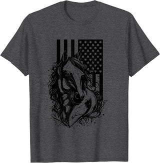 BASBO American Flag Horseback Riding Apparel - Horse T-Shirt - Dark Heather Grey