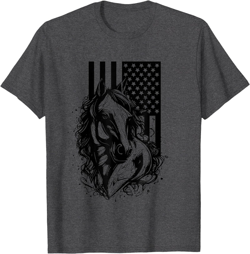 BASBO American Flag Horseback Riding Apparel - Horse T-Shirt - Dark Heather Grey