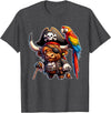 Funny Pirate Highland Cow Apparel Pirate Highland Cow with Colorful Parrot T-Shirt - Dark Heather Grey